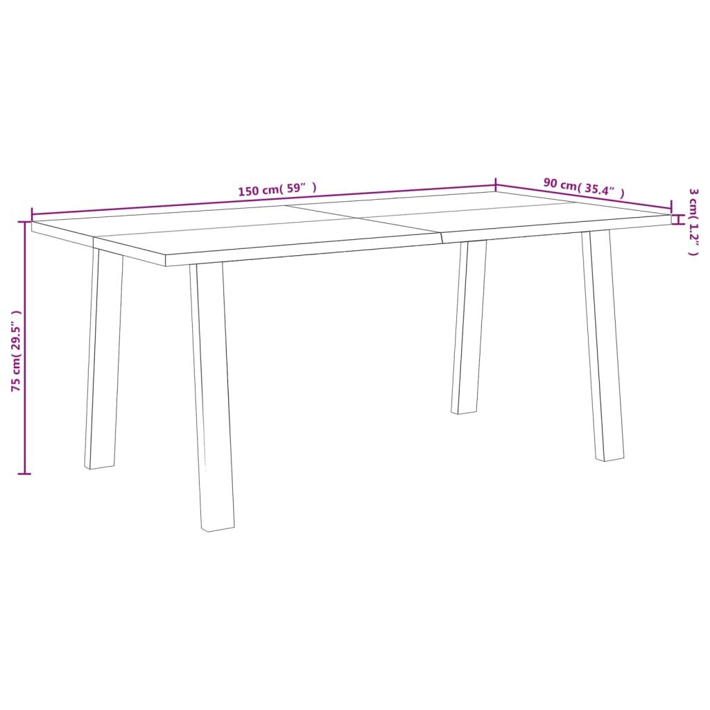 vidaXL Puutarhapöytä 150x90x75 cm täysi akasiapuu hinta ja tiedot | Ruokapöydät | hobbyhall.fi