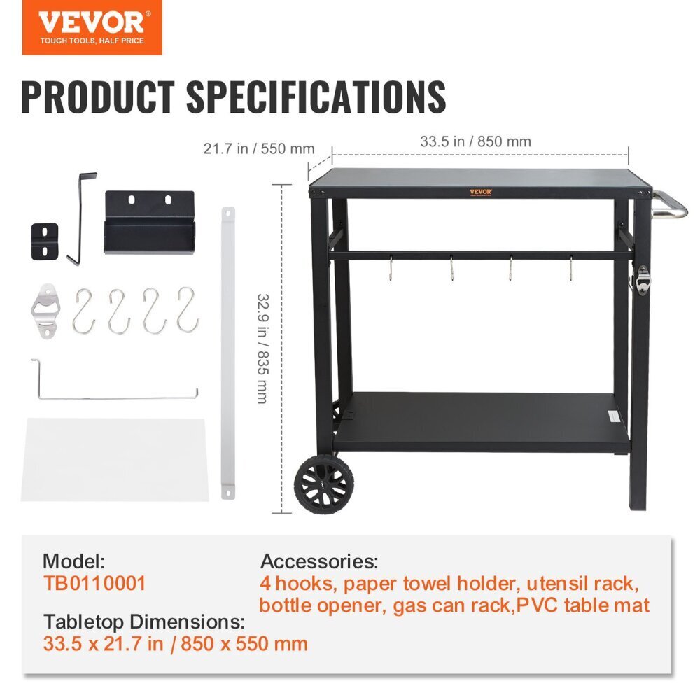 Vevor tarjoilupöytä, 85x55x83cm, musta hinta ja tiedot | Keittiökalusteiden lisätarvikkeet | hobbyhall.fi