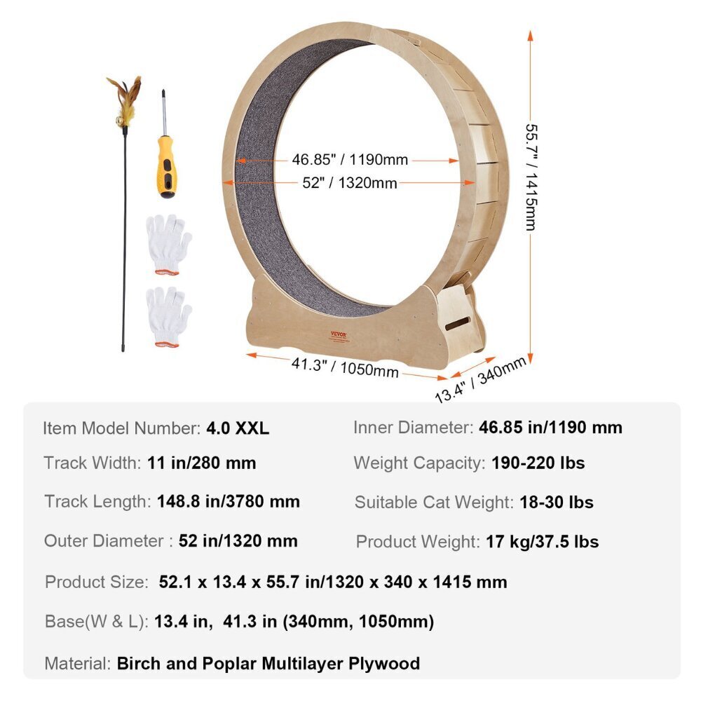 Vevor Kissankäyttörengas, 132x34x141 cm hinta ja tiedot | Raapimispuut ja kiipeilypuut | hobbyhall.fi