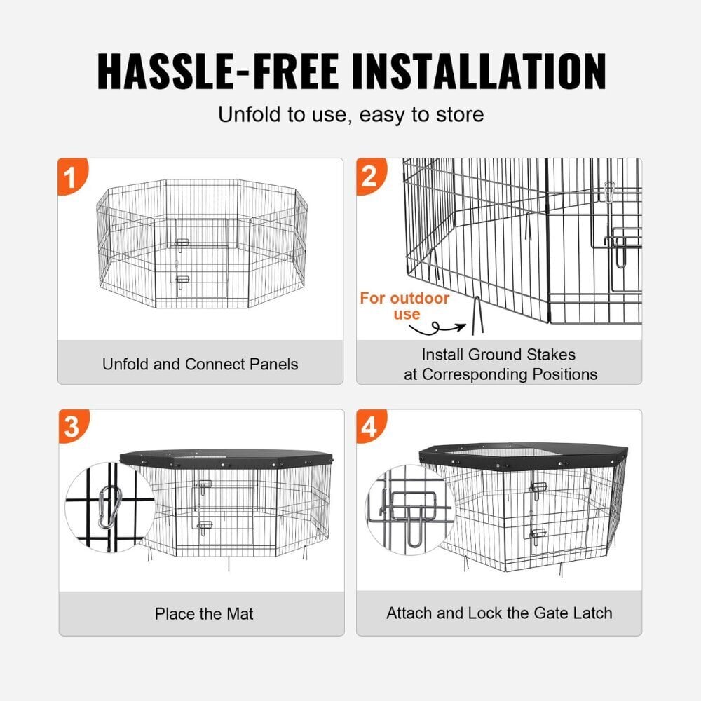 Metallinen lemmikkien aitaus Vevor, 60 cm, 8 kpl hinta ja tiedot | Pedit ja pesät | hobbyhall.fi