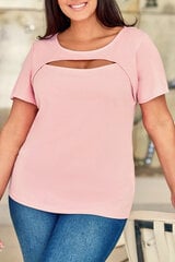 Vaaleanpunainen lyhythihainen t-paita kurkistusaukolla (plus size) - PL252090-10-2XL hinta ja tiedot | Mekot | hobbyhall.fi