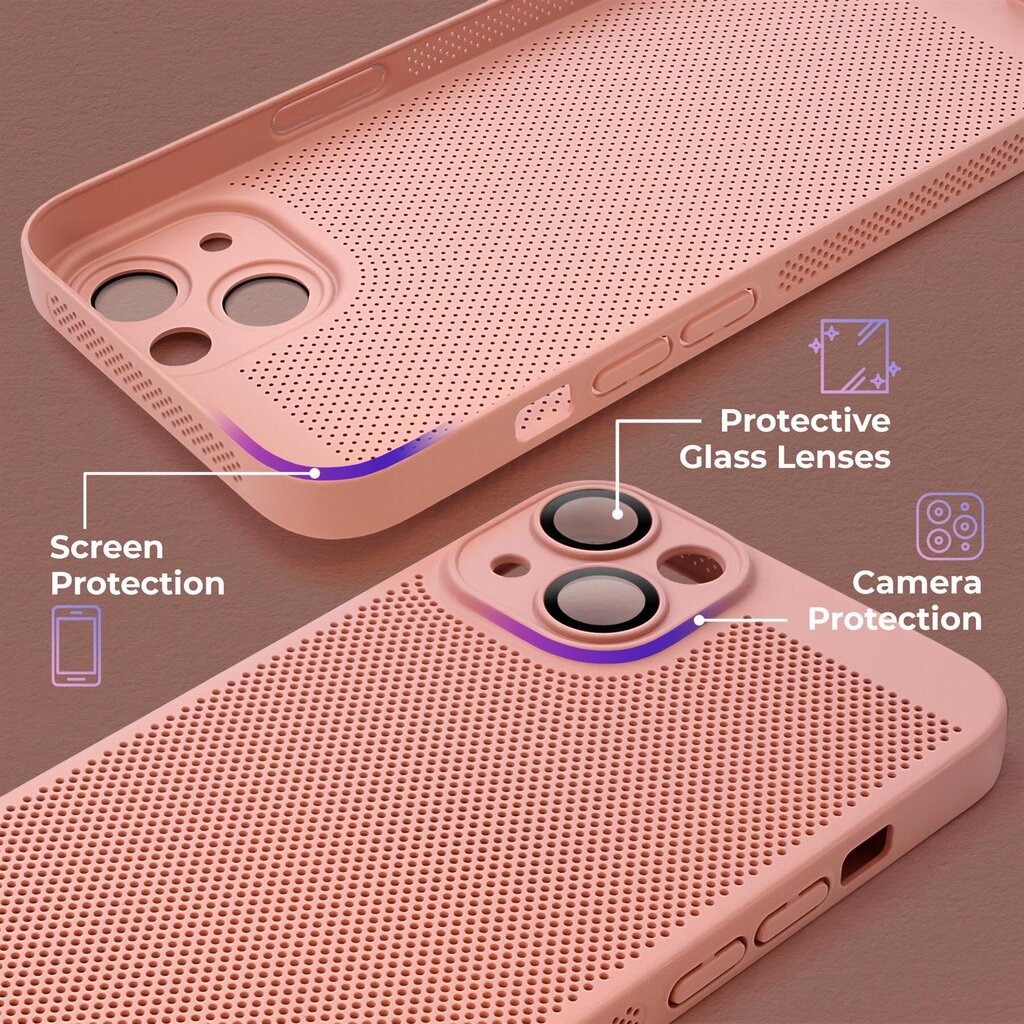 Moozy suojakuori iPhone 13, iPhone 14 kotelo tuuletuskuviolla VentiGuard Case, vaaleanpunainen hinta ja tiedot | Puhelimen kuoret ja kotelot | hobbyhall.fi