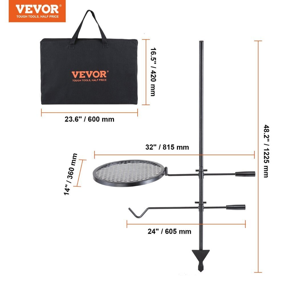 Vevorin grillausritilät jalustalla, 360x360 hinta ja tiedot | Grillit | hobbyhall.fi