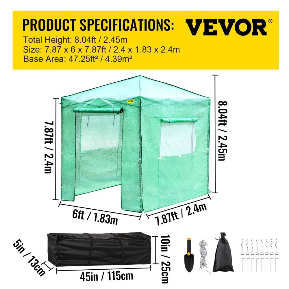 Vevor PVC-kasvihuone ikkunoilla, 1,83x2,4x2,45m hinta ja tiedot | Kasvihuoneet | hobbyhall.fi