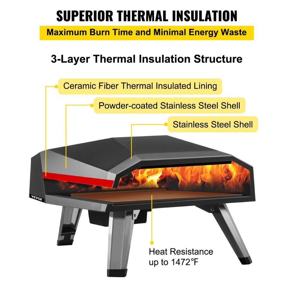 Vevor kaasupizza-uuni, 644,6x400x311 mm, 300°C hinta ja tiedot | Grillit | hobbyhall.fi