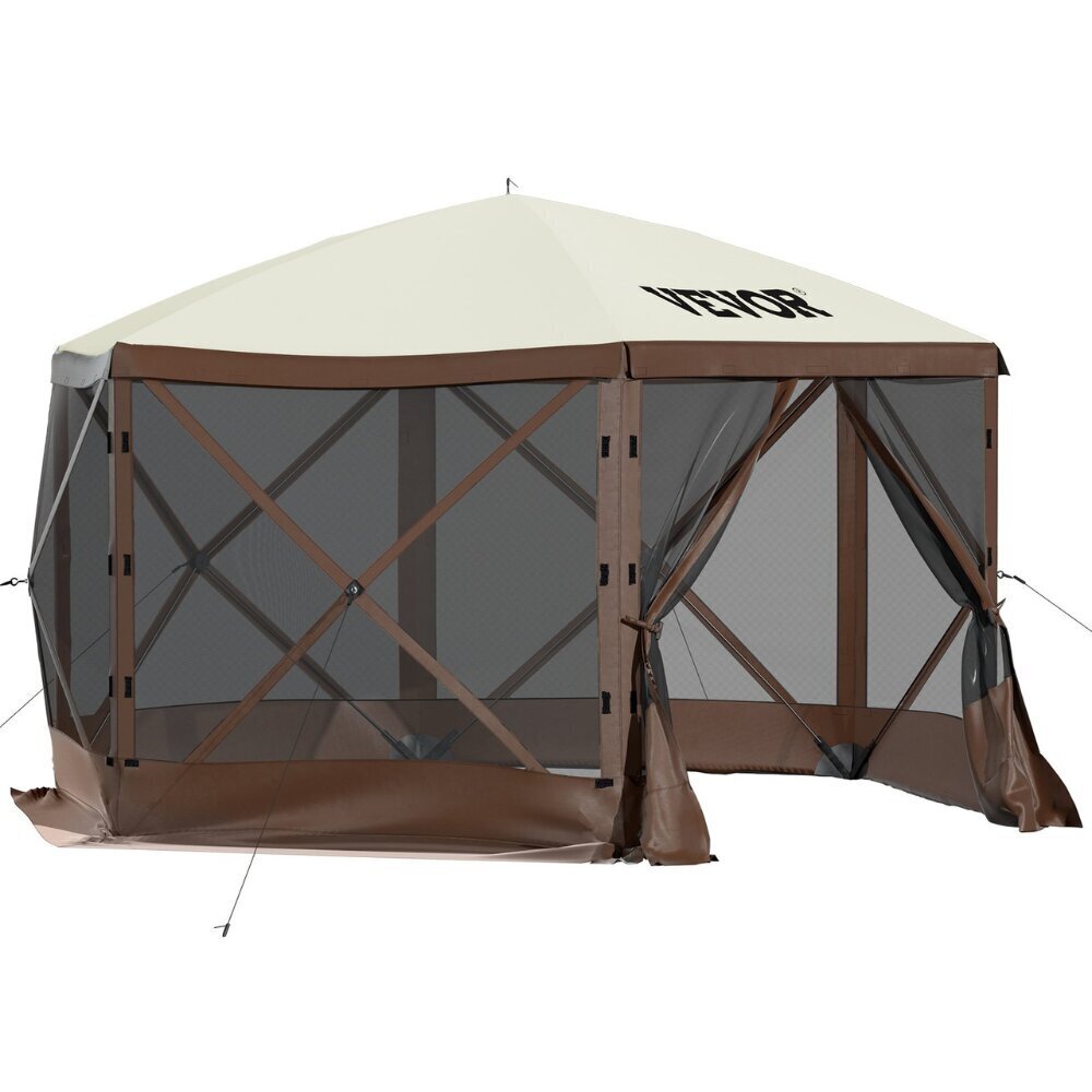 Kuusikulmainen teltta verhoilla Vevor, ruskea, 3,05 m x 3,05 m hinta ja tiedot | Puutarhapaviljongit | hobbyhall.fi