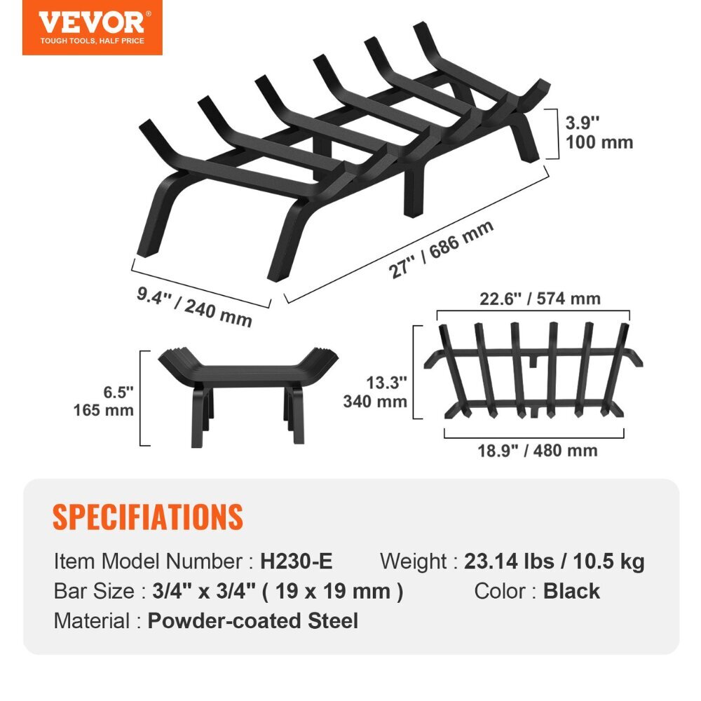 Vevor Teräksiset Takkatelineet, 24x68x16 cm hinta ja tiedot | Takka- ja uunitarvikkeet | hobbyhall.fi