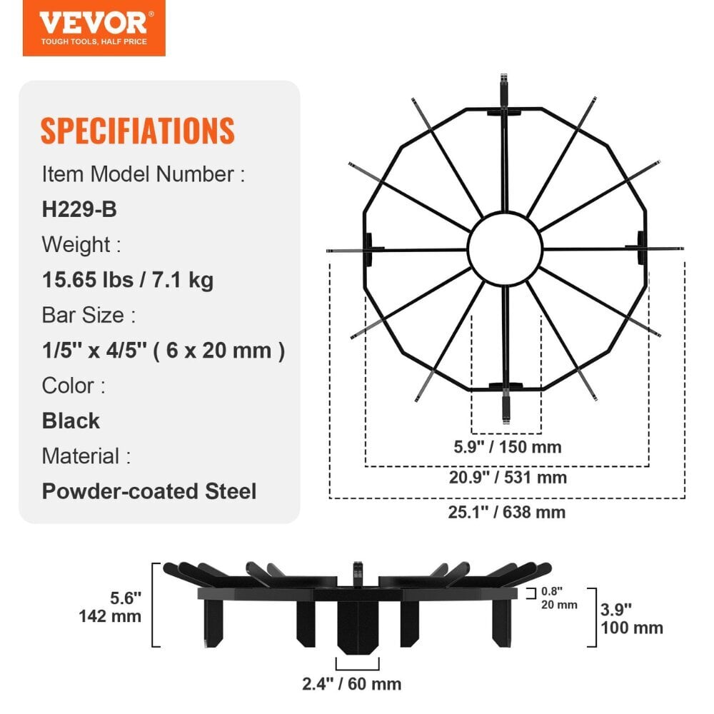 Vevor Teräksiset Takkatelineet, 63x63x14 cm hinta ja tiedot | Takka- ja uunitarvikkeet | hobbyhall.fi