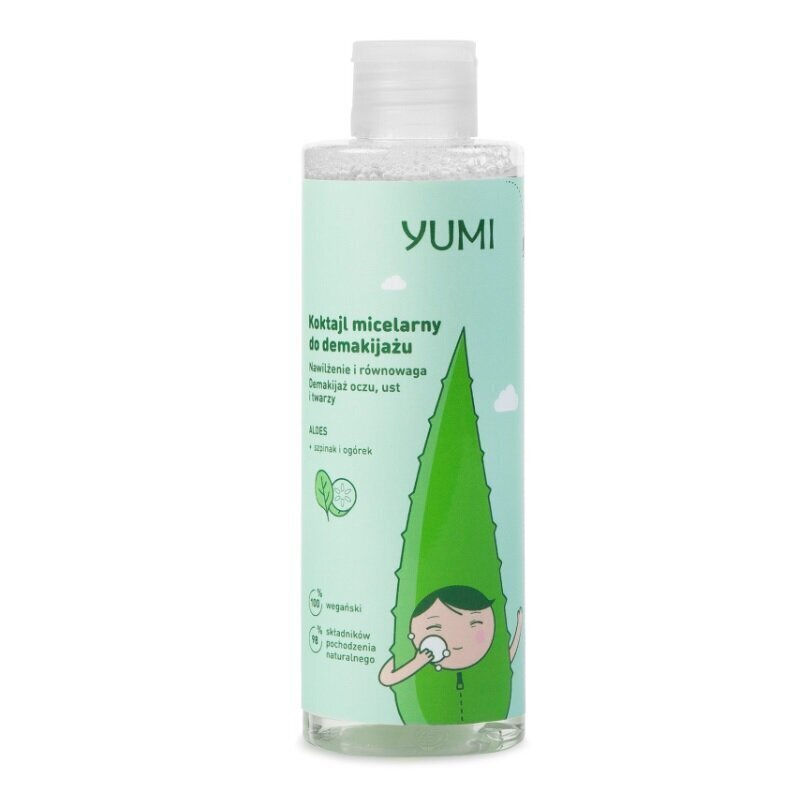 Yumi Kosteuttava ja Rauhoittava Micellivesi Meikinpoistoon Aloe Vera, Pinaatti & Kurkku, 200ml hinta ja tiedot | Kasvojen puhdistusaineet | hobbyhall.fi