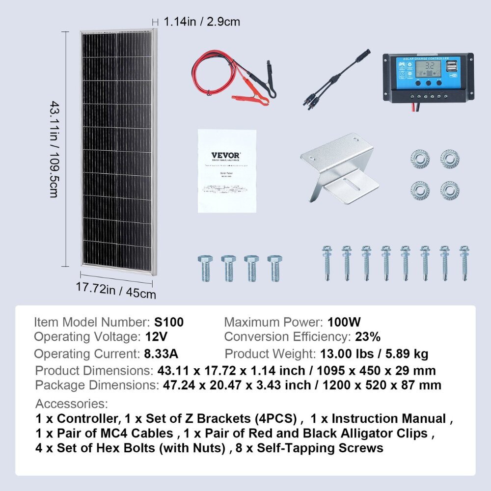 Aurinkopaneelipaketti Vevor, 100W hinta ja tiedot | Aurinkopaneelit | hobbyhall.fi