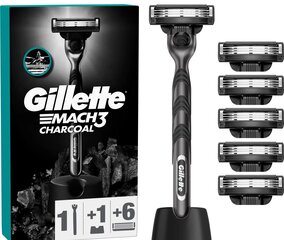 Partakoneen setti Gillette Mach3 Charcoal miehille: partakone + 6 terää + teline hinta ja tiedot | Parranajo ja karvanpoisto | hobbyhall.fi