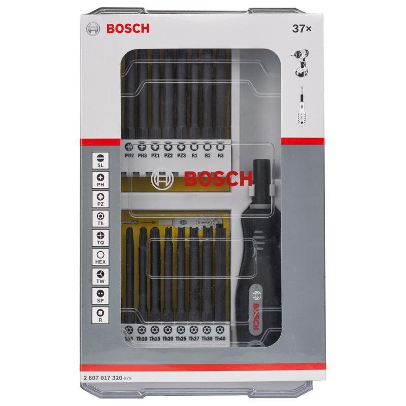 Bosch 37-osainen sarja kahvalla 2607017320 iskunkestävä 50mm hinta ja tiedot | Akkuporakoneet ja ruuvinvääntimet | hobbyhall.fi