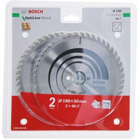 Puun leikkuulautanen Bosch Optiline, 190 mm, 2 kpl. hinta ja tiedot | Sahat ja sirkkelit | hobbyhall.fi