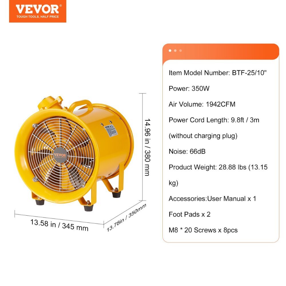 Rakennuspuhallin Vevor, 300W, 2850 rpm hinta ja tiedot | Tuulettimet | hobbyhall.fi