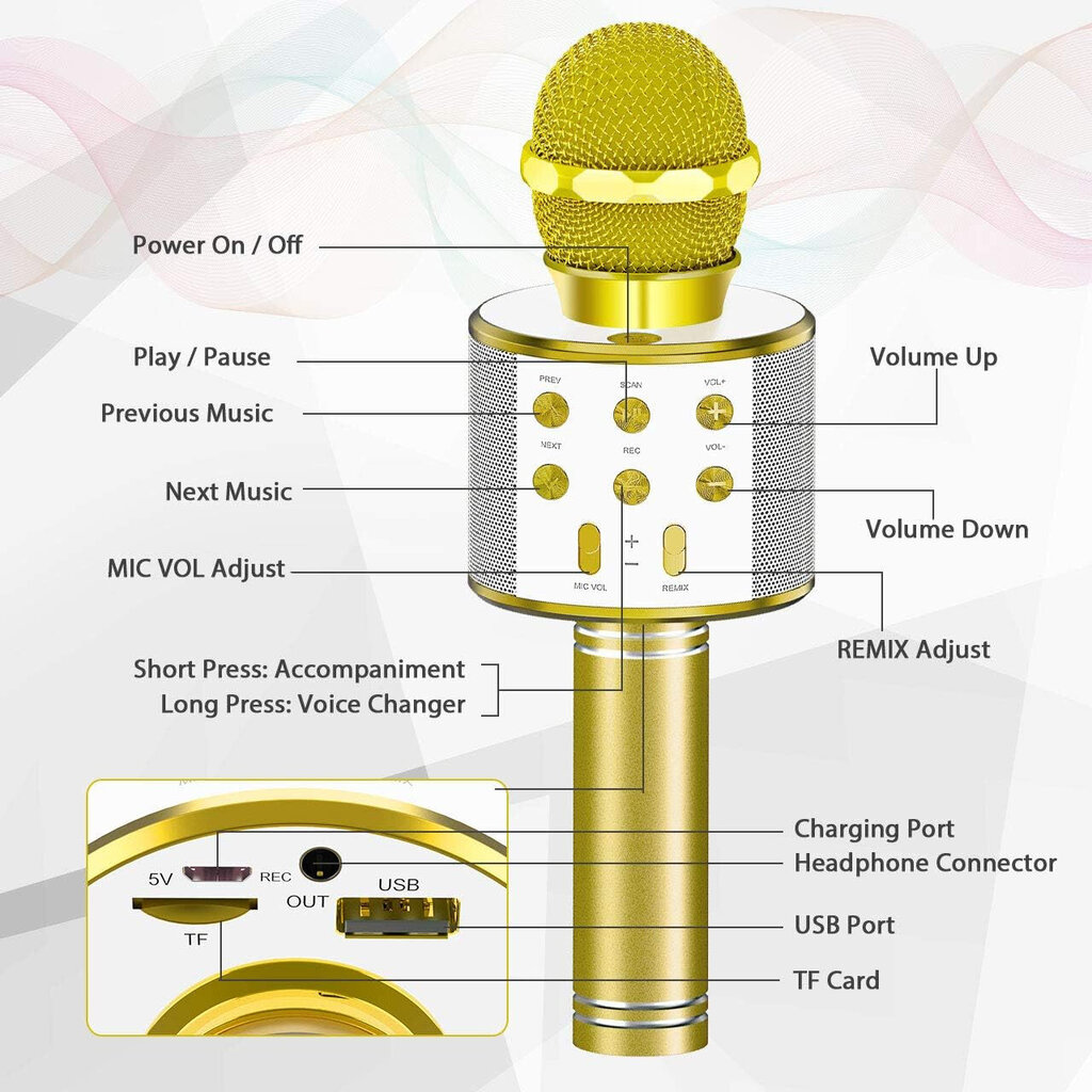 Karaokemikrofoni sisäänrakennetulla kaiuttimella, kulta hinta ja tiedot | Kehittävät lelut | hobbyhall.fi