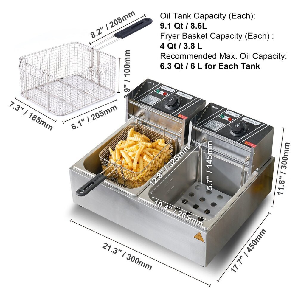 Vevor Ammattikäyttöinen Friteerauslaite, 2500+2500W, 12L hinta ja tiedot | Airfryerit ja friteerauskeittimet | hobbyhall.fi