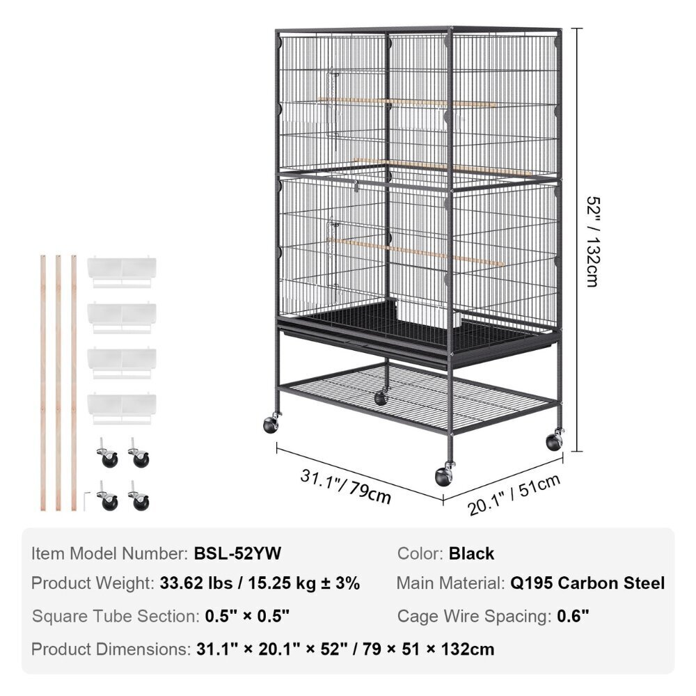 Lintuhäkki Vevor, 79x51x132 cm, musta hinta ja tiedot | Lintulaudat ja lintuhäkit | hobbyhall.fi