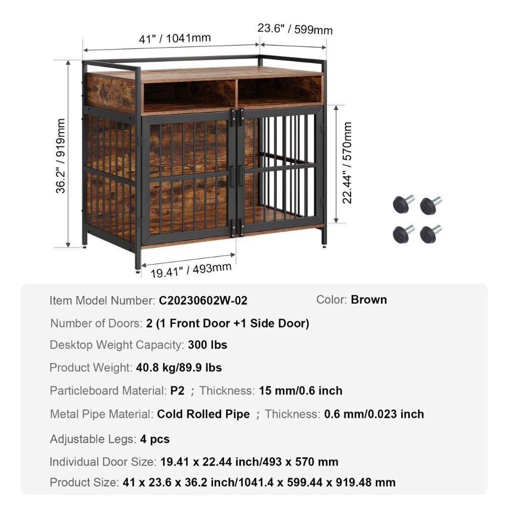 Koiran koppi/aitaus Vevor, 104x59x91 cm hinta ja tiedot | Pedit ja pesät | hobbyhall.fi