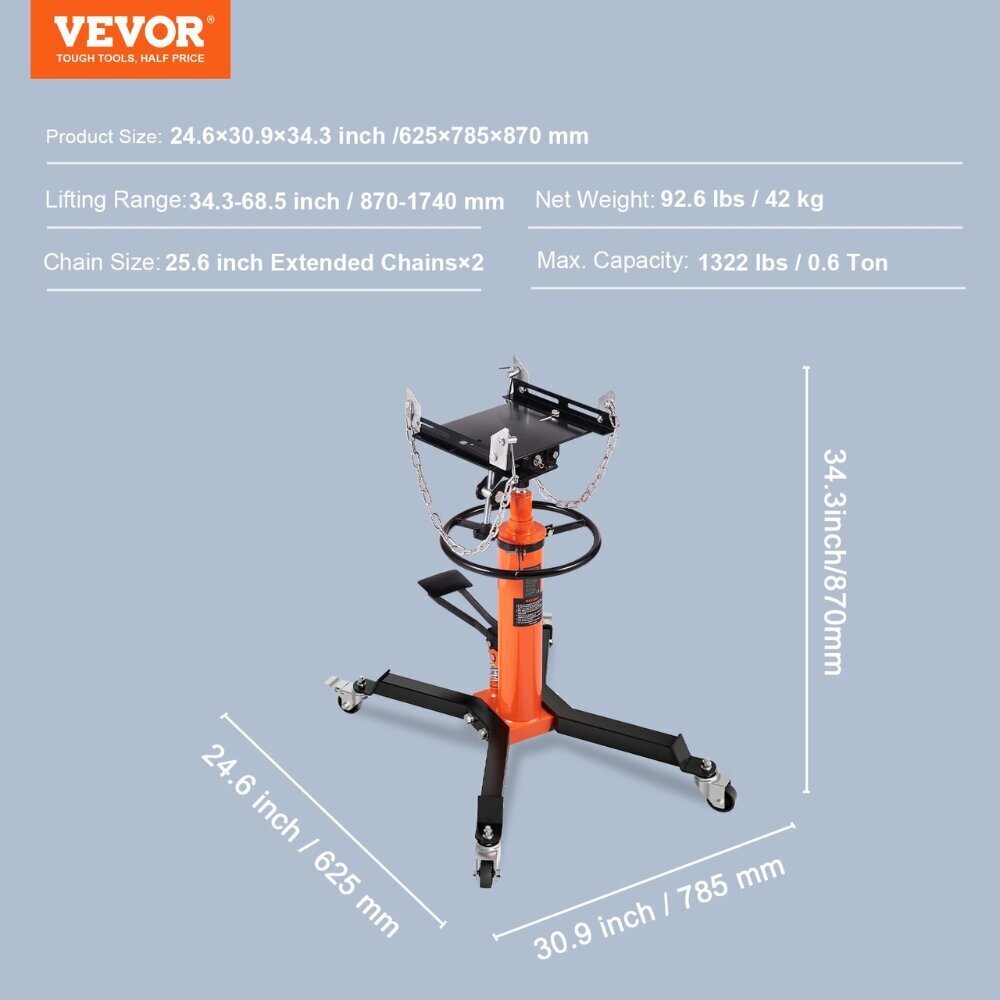 Hydraulinen moottorinostin Vevor, 600 - 753 kg hinta ja tiedot | Lisätarvikkeet autoiluun | hobbyhall.fi