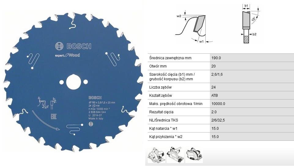 Pyörösaha Bosch, 190 x 20 x 2,6 mm hinta ja tiedot | Sahat ja sirkkelit | hobbyhall.fi