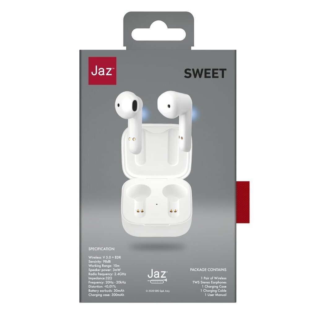 Täysin langattomat in-ear kuulokkeet SBS JAZ Sweet, valkoinen hinta ja tiedot | Kuulokkeet | hobbyhall.fi