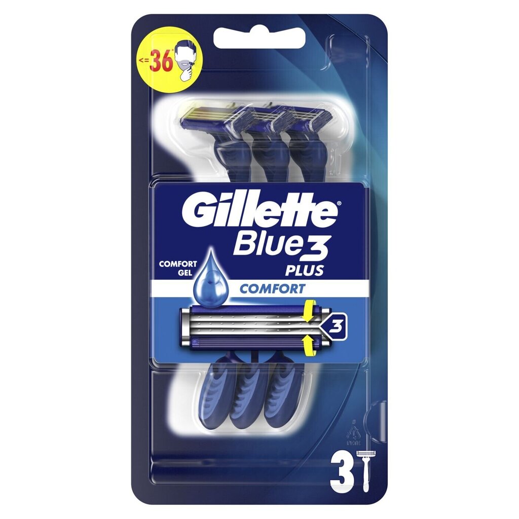 Kertakäyttöiset parranajokoneet Gillette Blue 3 Plus Comfort, 3 kpl. x 6 kpl. hinta ja tiedot | Parranajo ja karvanpoisto | hobbyhall.fi