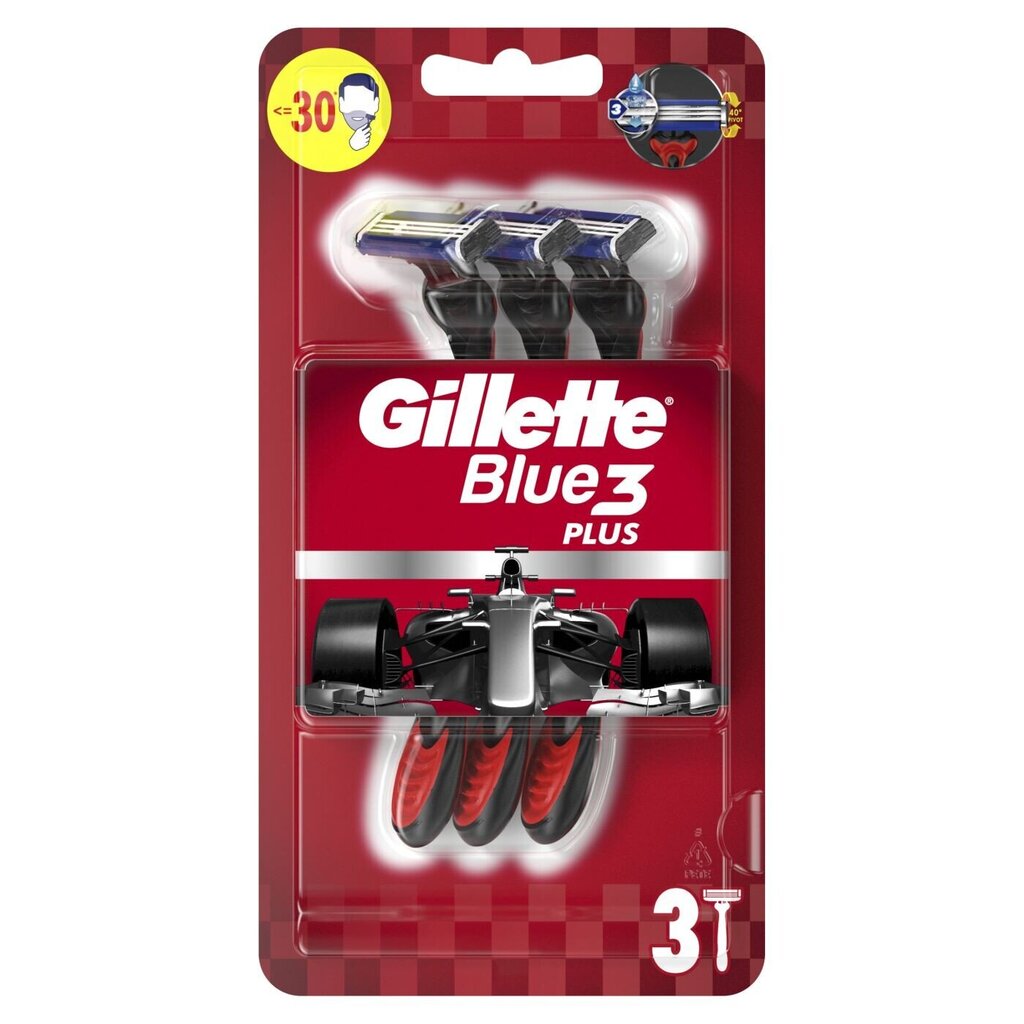 Kertakäyttöiset parranajokoneet Gillette Blue 3 Plus Red, 3 kpl. x 6 kpl. hinta ja tiedot | Parranajo ja karvanpoisto | hobbyhall.fi