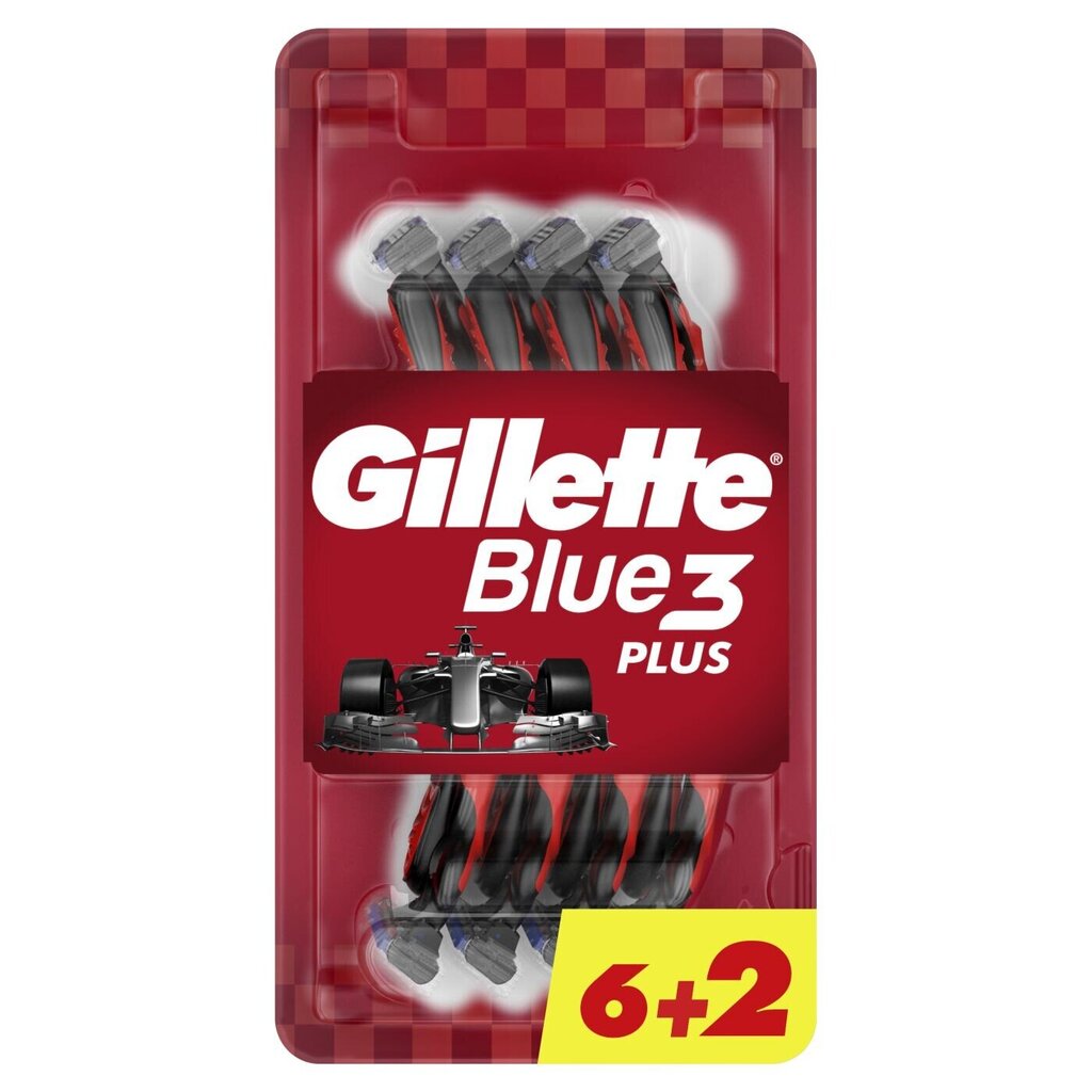 Kertakäyttöiset parranajokoneet Gillette Blue 3 Plus Red, 6+2 kpl. x 6 kpl. hinta ja tiedot | Parranajo ja karvanpoisto | hobbyhall.fi