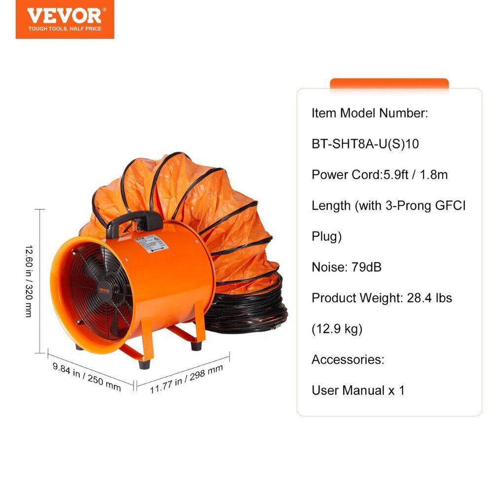 Rakennusilmatäyttö Vevor, 145W, 2900 rpm, 481 L/s hinta ja tiedot | Tuulettimet | hobbyhall.fi