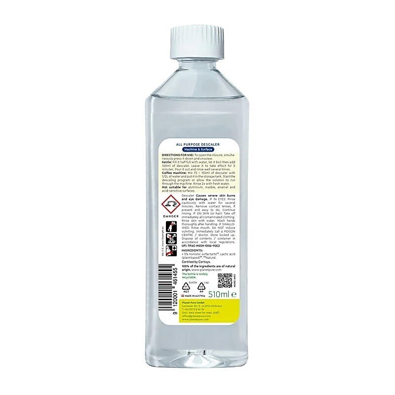 Monikäyttöinen kalkinpoistoaine, Planet Pure, 510ml hinta ja tiedot | Puhdistusaineet | hobbyhall.fi