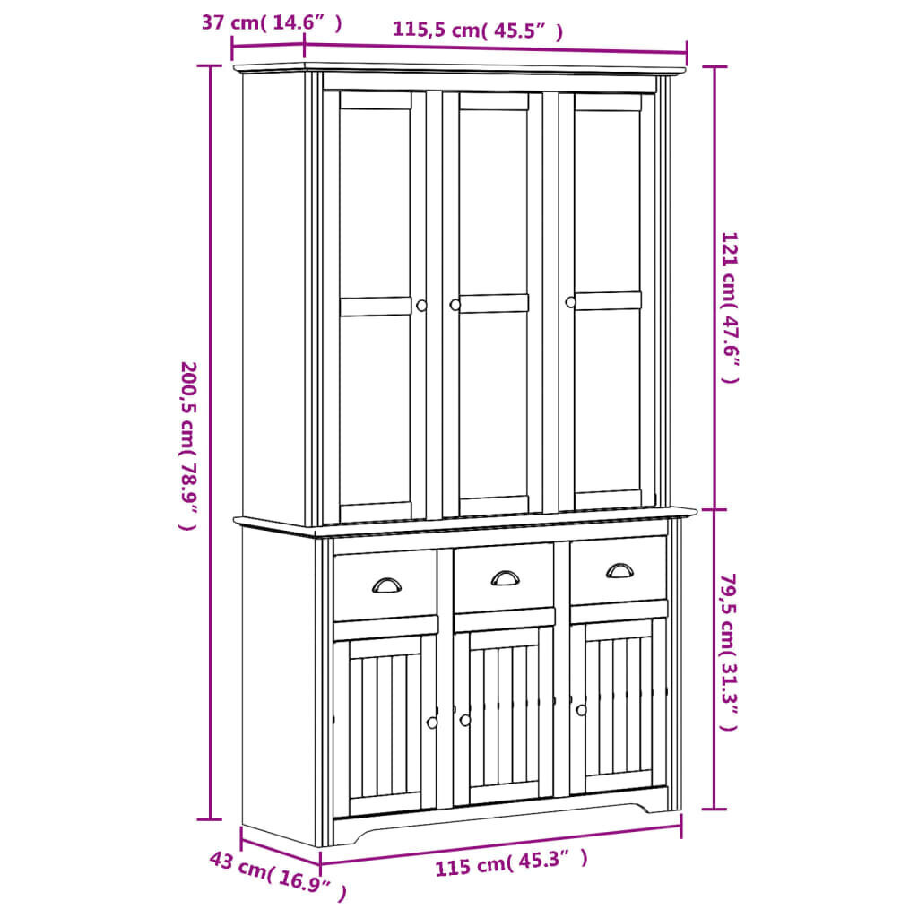 vidaXL Kaappi BODO valkoinen 115,5x43x200,5 cm täysi mänty hinta ja tiedot | Olohuoneen kaapit ja lipastot | hobbyhall.fi