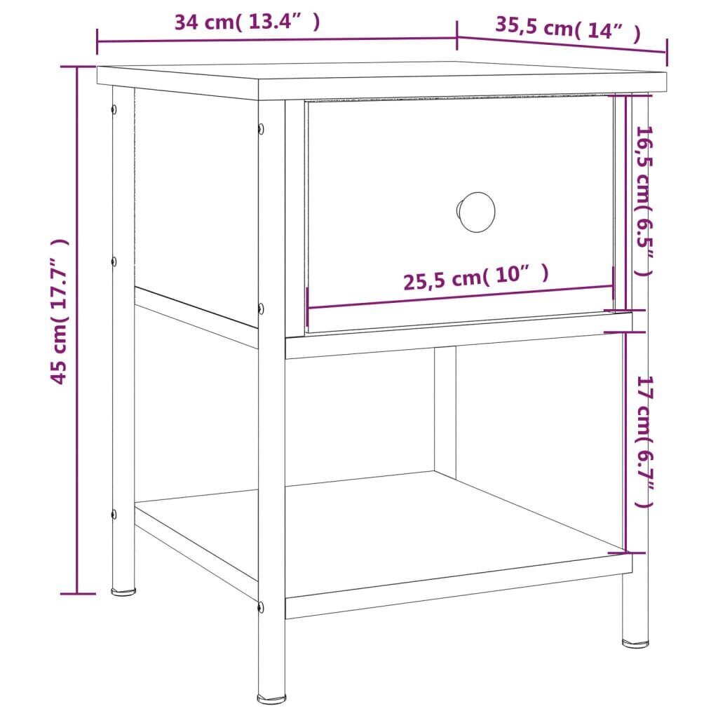 vidaXL Yöpöytä Sonoma-tammi 34x35,5x45 cm tekninen puu hinta ja tiedot | Yöpöydät | hobbyhall.fi