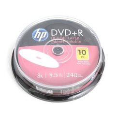 hp dvd+r dl, kaksikerroksinen, mustesuihkutulostettava, dre00060wip-3, 8,5 gb, 8x, kakkupakkaus, 10 kpl, 12 cm, tietojen arkistointiin. hinta ja tiedot | Vinyylilevyt, CD-levyt, DVD-levyt | hobbyhall.fi