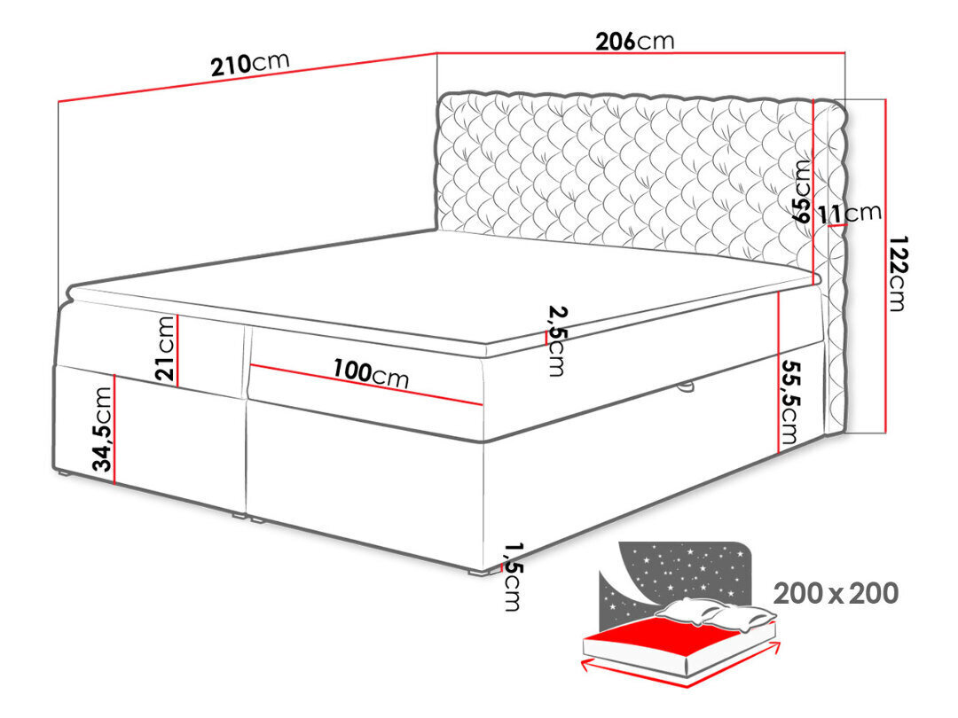 Jenkkisänky CHESTERFIELD 200 x 200 + sijauspatja hinta ja tiedot | Sängyt | hobbyhall.fi