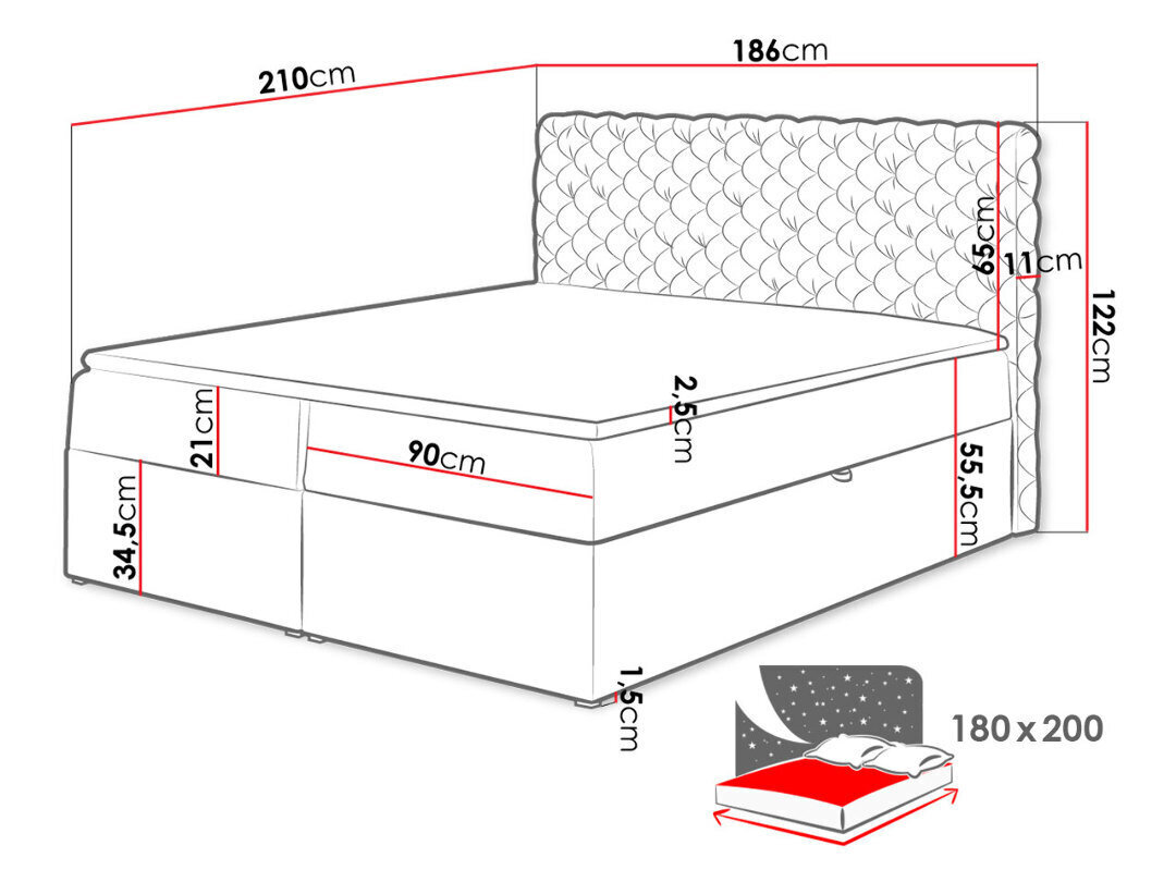 Jenkkisänky CHESTERFIELD 180 x 200 + sijauspatja hinta ja tiedot | Sängyt | hobbyhall.fi