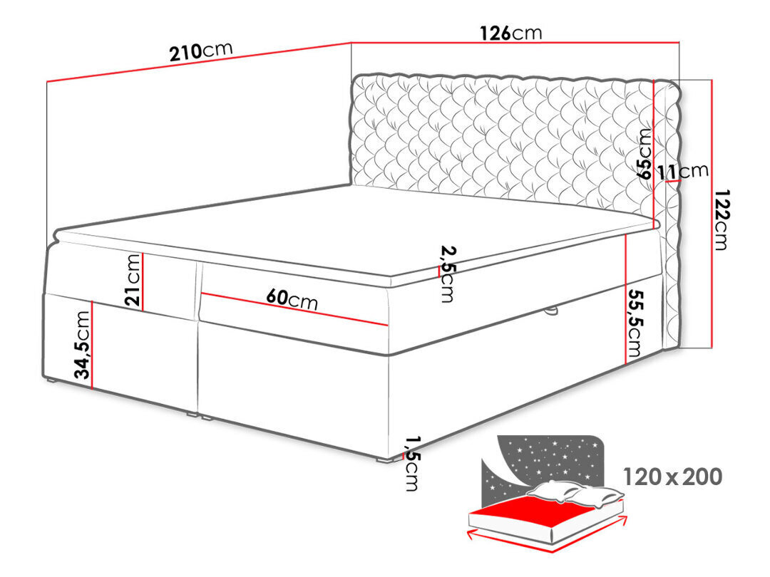 Jenkkisänky CHESTERFIELD 120 x 200 + sijauspatja hinta ja tiedot | Sängyt | hobbyhall.fi