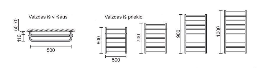 Pyyhekuivain hyllyllä Rosela Viktorija Plus, 500x700 mm hinta ja tiedot | Kylpyhuoneen patterit ja pyyhekuivaimet | hobbyhall.fi