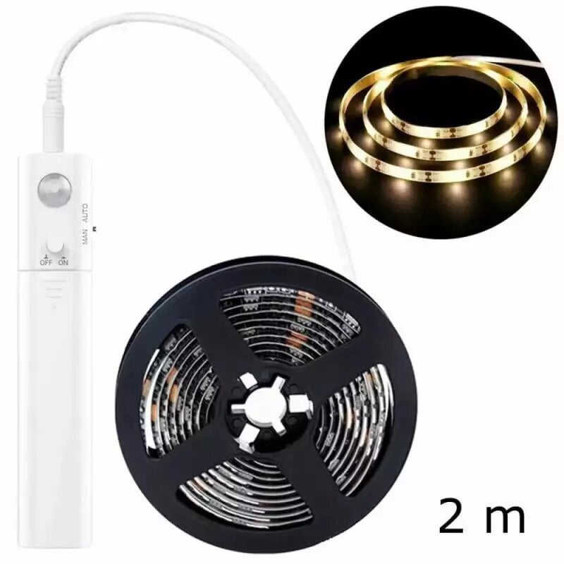 2m LED-nauha liiketunnistimella saa virtansa 4xAAA-paristosta hinta ja tiedot | LED-valonauhat | hobbyhall.fi