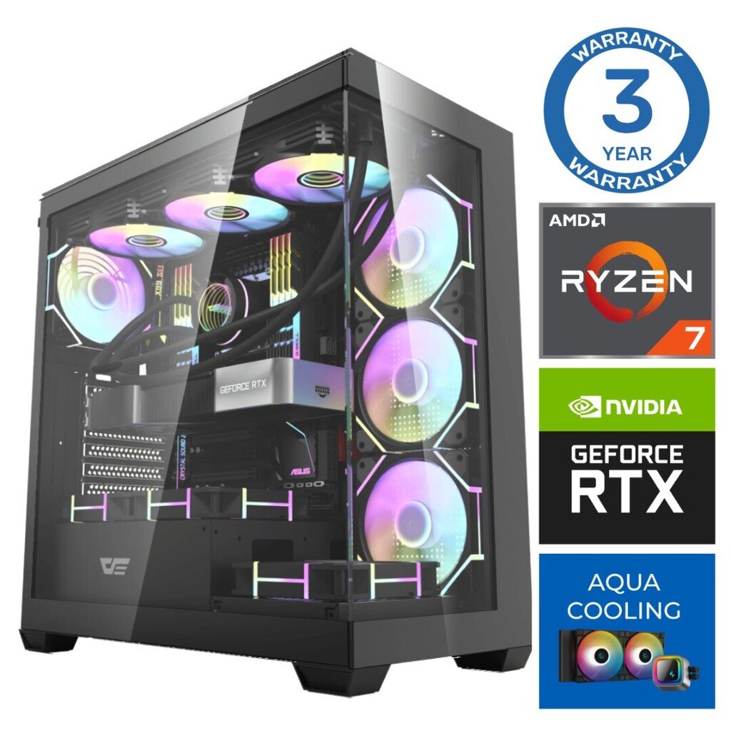 INTOP AQUA Ryzen 7 7700X 16GB DDR5 1TB SSD M.2 NVME RTX4070 SUPER 12GB no-OS hinta ja tiedot | Pöytätietokoneet | hobbyhall.fi