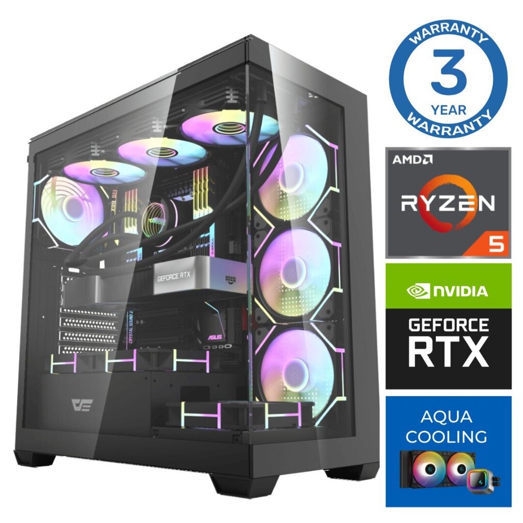 INTOP AQUA Ryzen 5 7600X 32GB DDR5 1TB SSD M.2 NVME RTX4070 SUPER 12GB no-OS hinta ja tiedot | Pöytätietokoneet | hobbyhall.fi