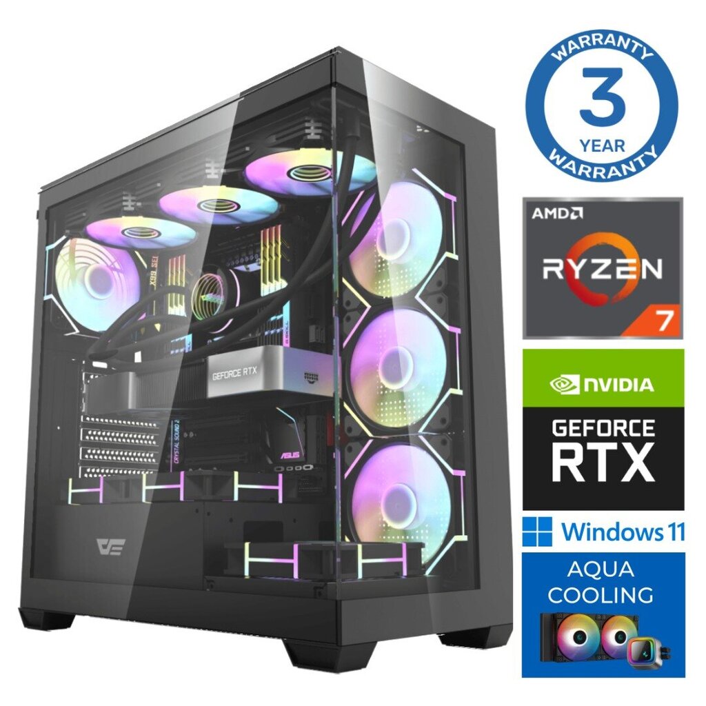 INTOP AQUA Ryzen 7 7700X 16GB DDR5 1TB SSD M.2 NVME+2TB RTX4070 SUPER 12GB WIN11 hinta ja tiedot | Pöytätietokoneet | hobbyhall.fi