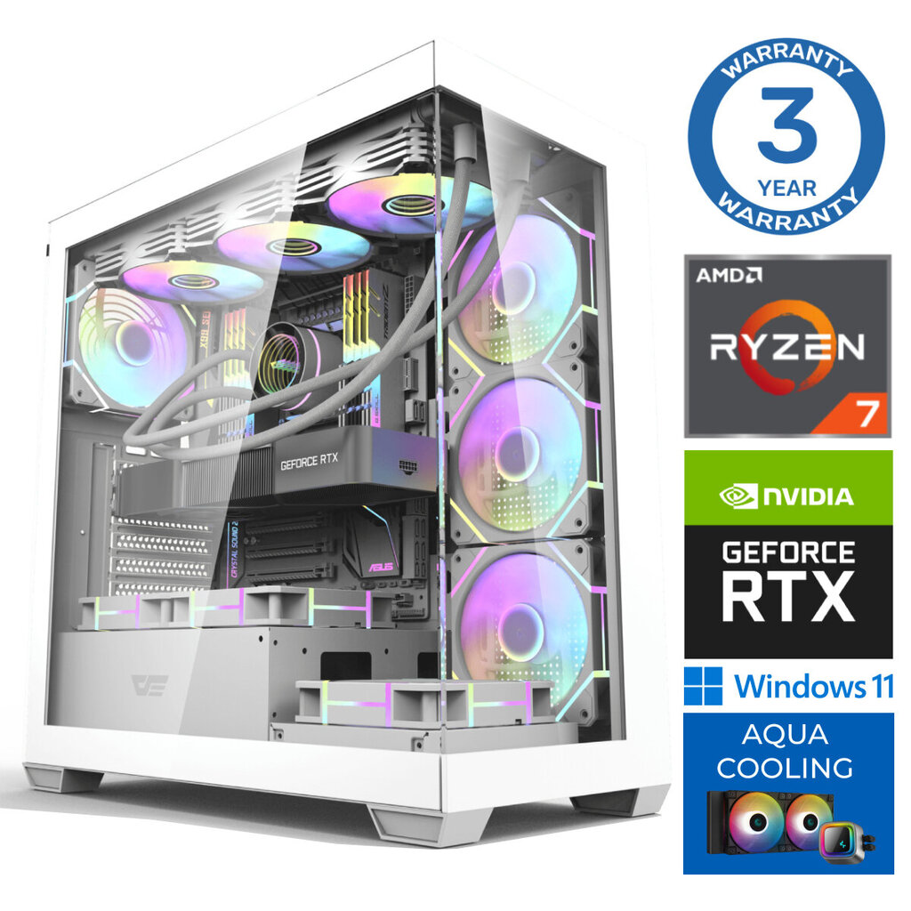 INTOP AQUA Ryzen 7 7700X 16GB DDR5 1TB SSD M.2 NVME+2TB RTX4060Ti 8GB WIN11 hinta ja tiedot | Pöytätietokoneet | hobbyhall.fi