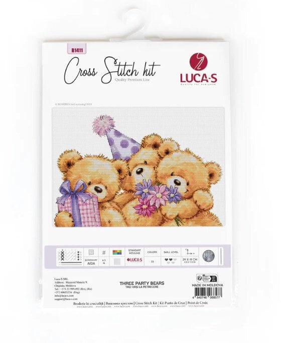 Kirjontapakkaus "Three Party Bears" 29x19cm SB1411 Luca-S hinta ja tiedot | Kirjontatarvikkeet | hobbyhall.fi