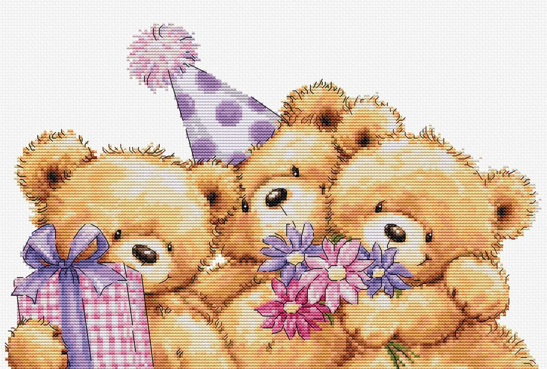 Kirjontapakkaus "Three Party Bears" 29x19cm SB1411 Luca-S hinta ja tiedot | Kirjontatarvikkeet | hobbyhall.fi