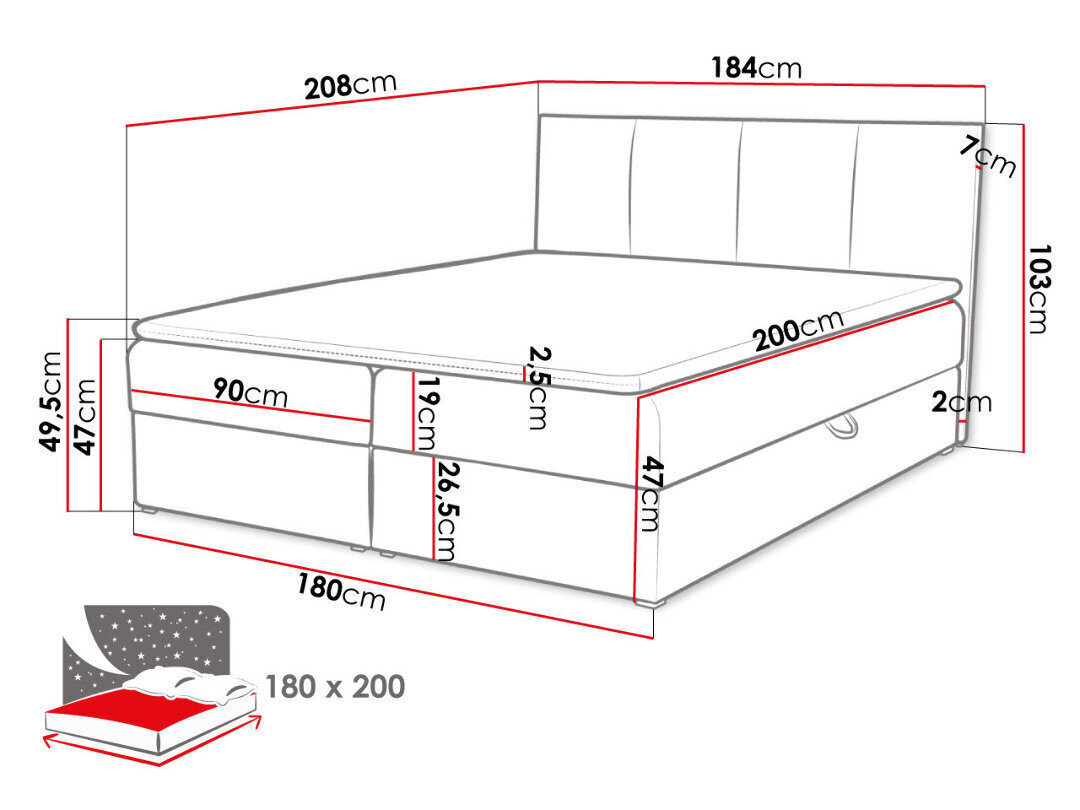 Mannermainen sänky Rebos 180x200cm hinta ja tiedot | Sängyt | hobbyhall.fi