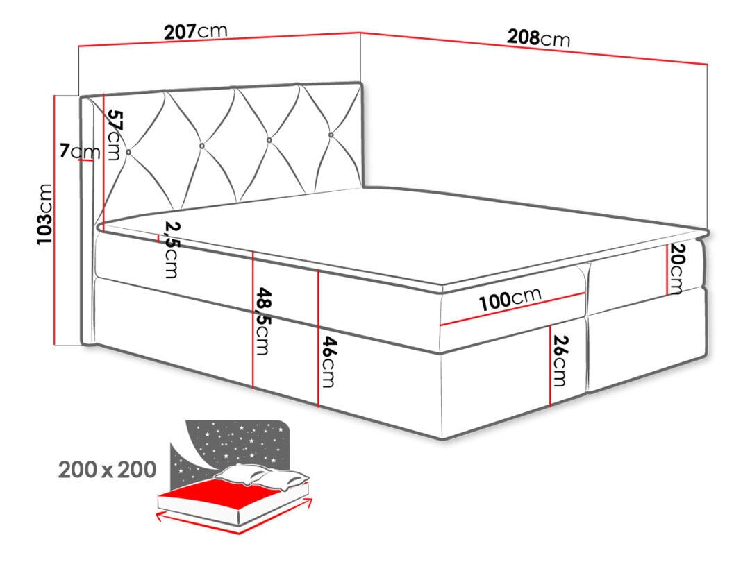 Mannermainen sänky Crystal 200x200cm hinta ja tiedot | Sängyt | hobbyhall.fi