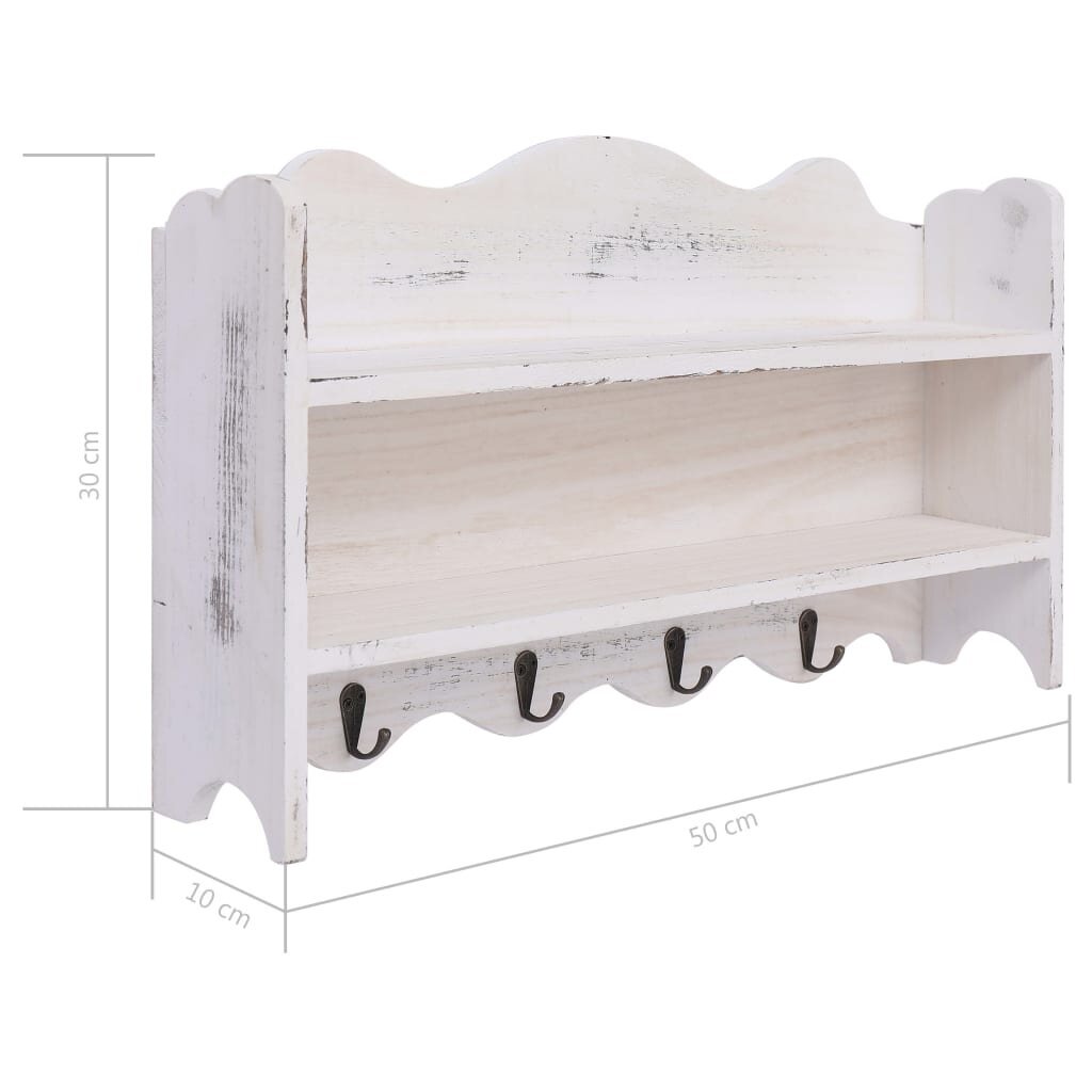 vidaXL Seinälle kiinnitettävä naulakko valkoinen 50x10x30 cm puu hinta ja tiedot | Naulakot | hobbyhall.fi