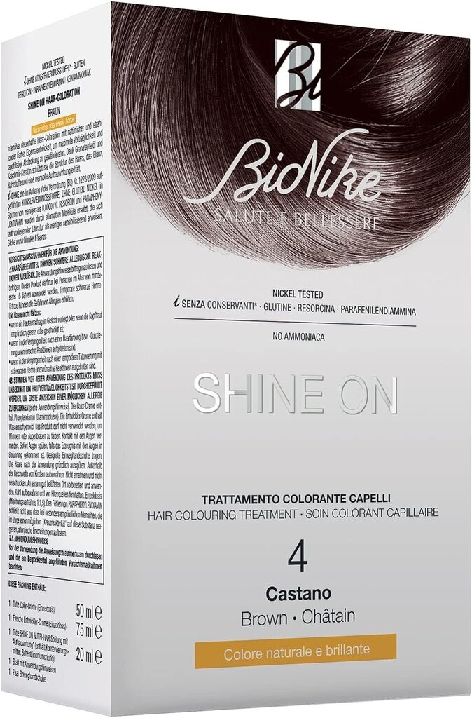 Pitkäkestoinen hiusväri BioNike SHINE ON color CASTANO 4, yksi setti hinta ja tiedot | Hiusvärit | hobbyhall.fi