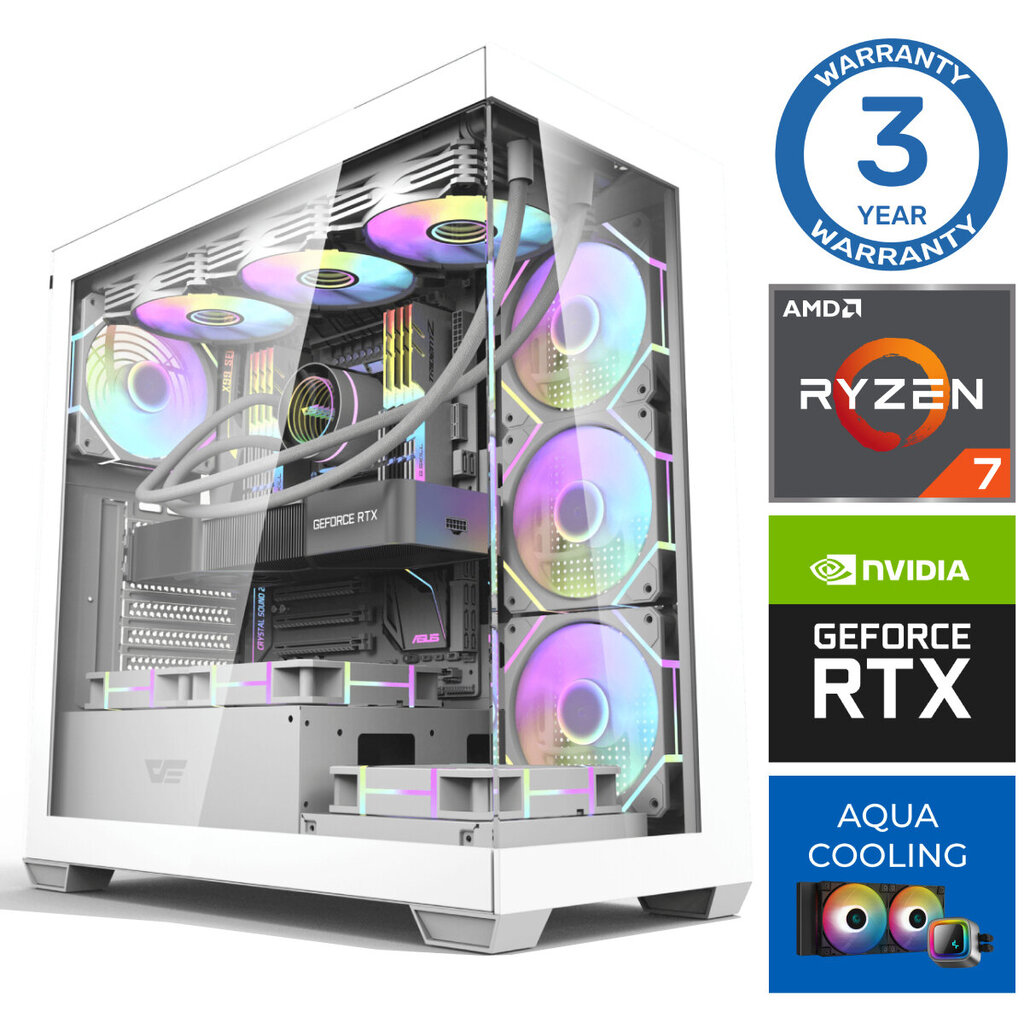 INTOP AQUA Ryzen 7 7700X 16GB DDR5 1TB SSD M.2 NVME RTX4070 SUPER 12GB no-OS hinta ja tiedot | Pöytätietokoneet | hobbyhall.fi