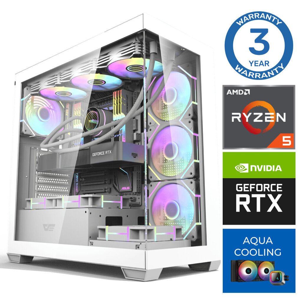 INTOP AQUA Ryzen 5 7600X 64GB DDR5 1TB SSD M.2 NVME RTX4070 SUPER 12GB no-OS hinta ja tiedot | Pöytätietokoneet | hobbyhall.fi